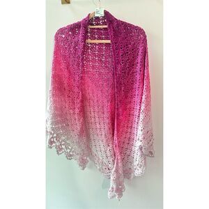 Handmade Pink Gradient Crochet Shawl Wrap Women's Spring Wedding Elegant
